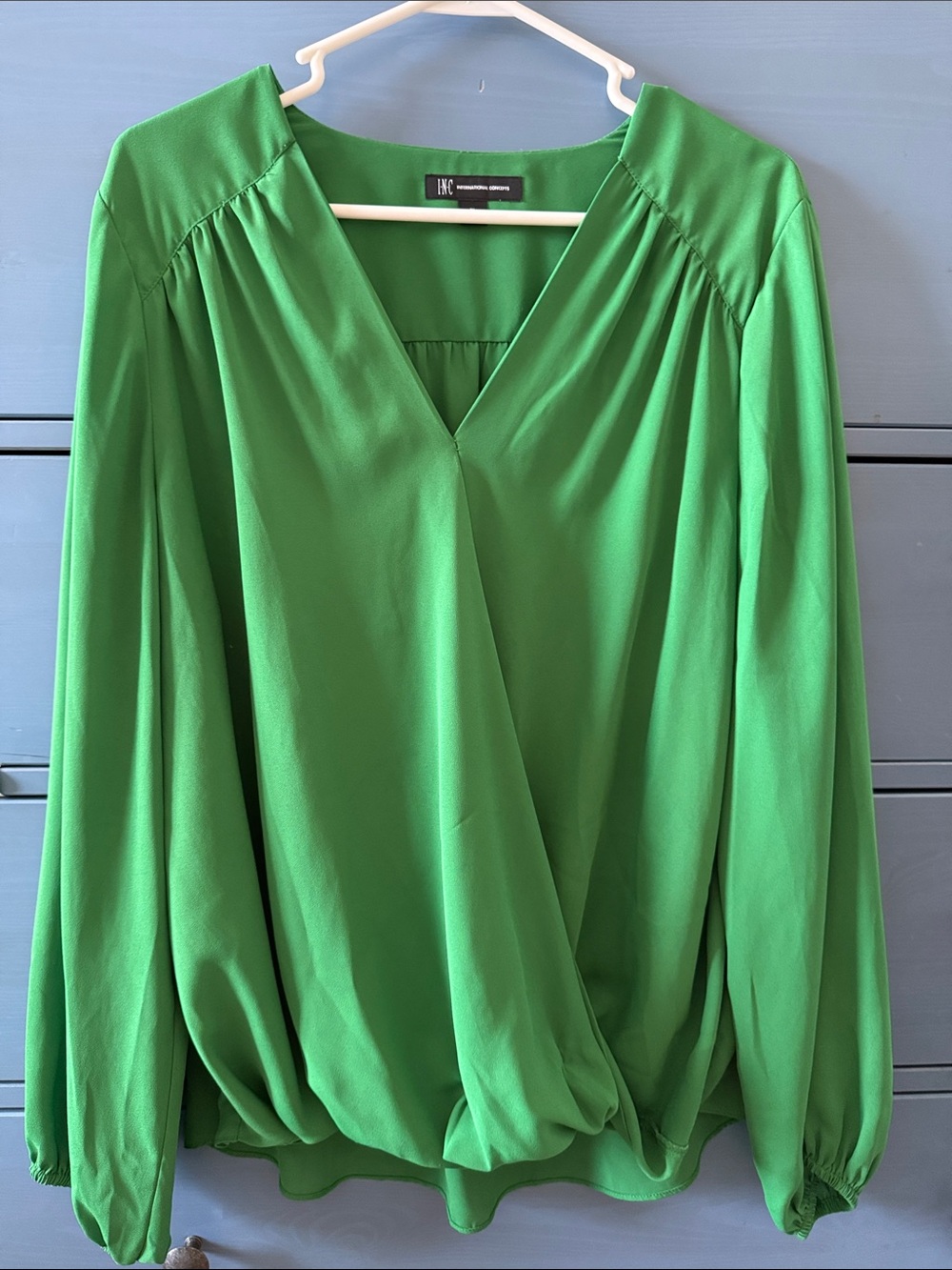 INC International Concepts Kelly Green Surplice Long-Sleeve Blouse